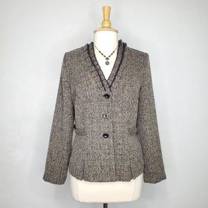 Danny & Nicole Black Cream Textured Pleated Layered V-neck Career Blazer, 10